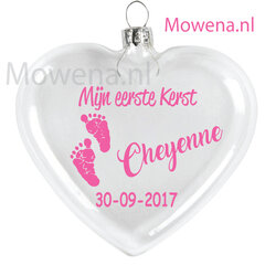 Glazen Kersthart of bal met tekst