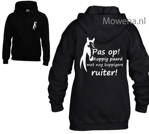 Hoodie ruiter pas op koppig paard kids KH0096