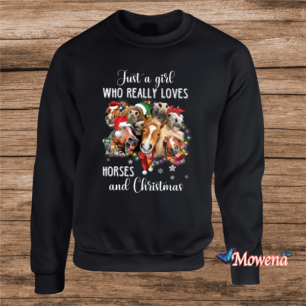Kids sweater just a girl who really love horses and christmas PH0158