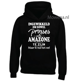 Prinses als amazone hoodie voorkant opdruk div kleuren KH0089 Prinses als amazone hoodie voorkant opdruk div kleuren KH0089