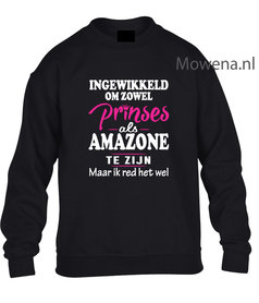 Prinses als amazone sweater 2 kleuren opdruk KH0089 Prinses als amazone sweater 2 kleuren opdruk KH0089