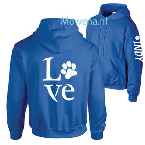 Hoodie love met hondenpootje div. kleuren