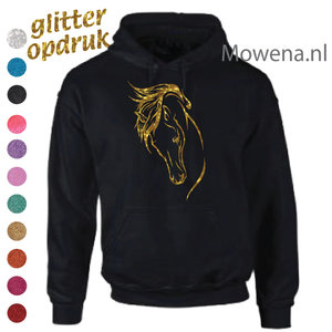 Hoodie met glitteropdruk div.kleuren P0055