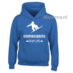 Kids hoodie snowboarding is my life vk opdruk div kleuren KHW0070