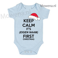 Keep calm its (naam) first christmas (baby blauw)