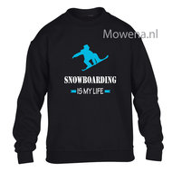 Kids sweater snowboarding is my life vk opdruk div kleuren KHW0070